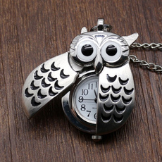 High Quality Silver Unisex Vintage Slide Smart Owl Pendant Antique Necklace Pocket Watch Gift QWKU