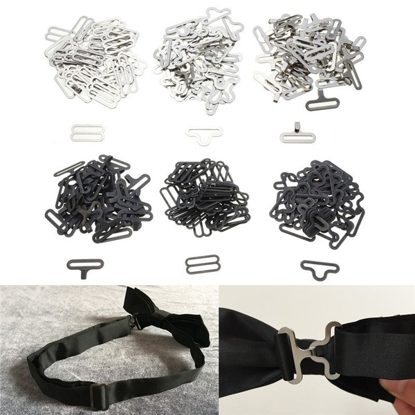 Silver 50 x Metal Bow Tie Cravat Clip Fasteners 3 Part Set in Black 