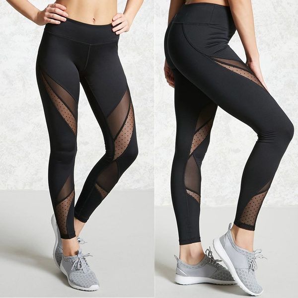 Hot Women Fashion Running Sport Yoga Pants Sexy Tight Mesh Leggings Stretch  Trousers