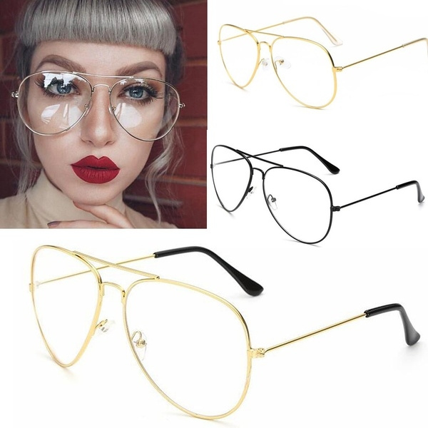 Retro vintage style metal cheap aviator clear lens glasses