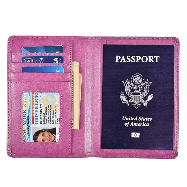 Pink Yuhan Pretty Leather Passport Holder Wallet Cover Case RFID Blocking Travel Wallet 