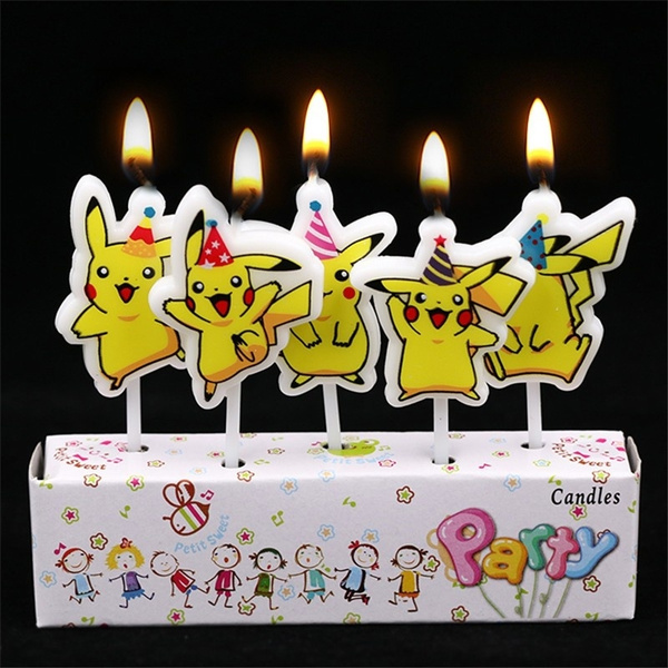 5Pcs/set Happy Birthday Candles Decorations Children Lovely Pokemon Pikachu  Cake Bougies Baby Shower Event Party Cake Toppers Supplies
