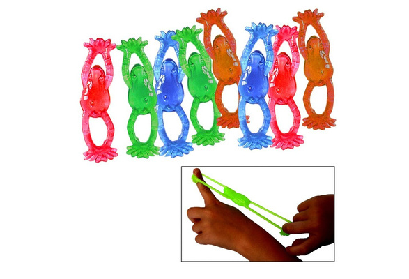 pack of 12 Stretchable Flying Green Slingshot Frogs 3.5" 