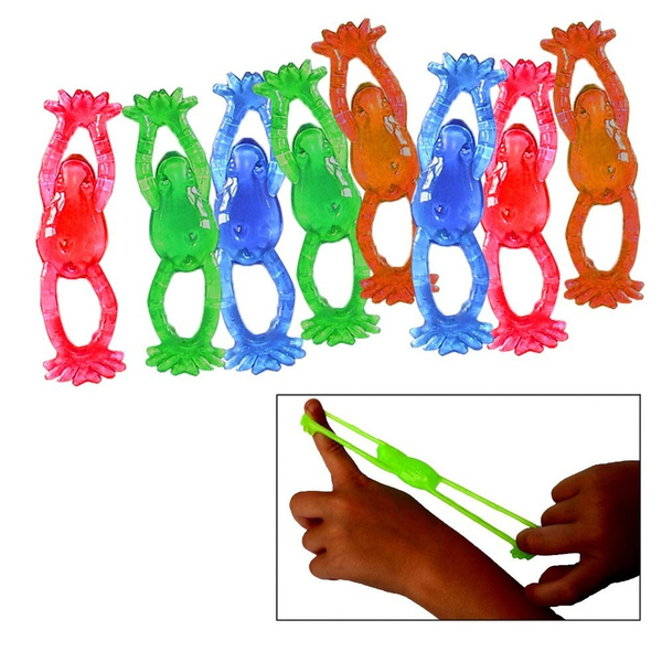 2pcs Sticky Frog Toy Stretchable Elastic Toy Party Favor Colorful Slingshot  Flying Frogs