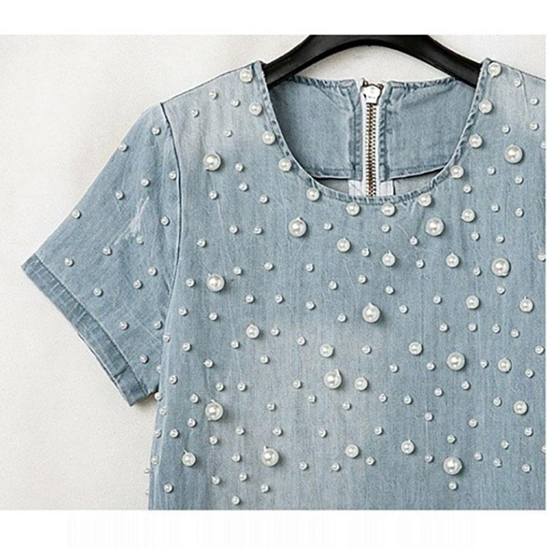 NEW ARRIVAL FASHION Women Frayed Denim Vestidos With Pearl Rivet Jeans ...