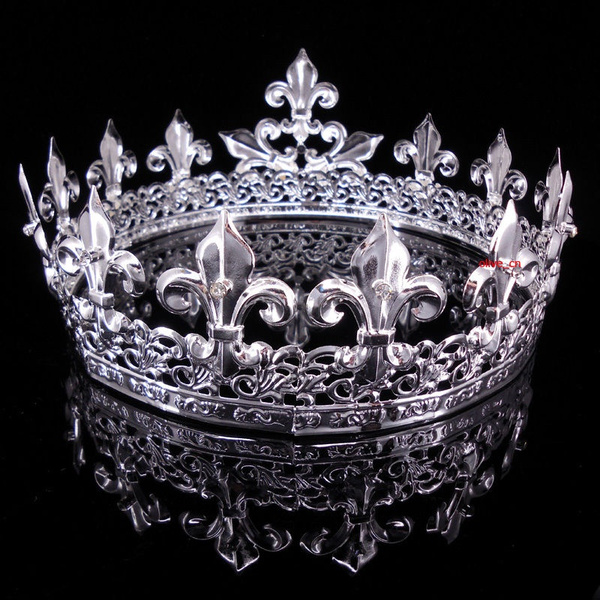 Men''s Imperial Medieval Fleur De Lis Silver King Crown 8.5cm High