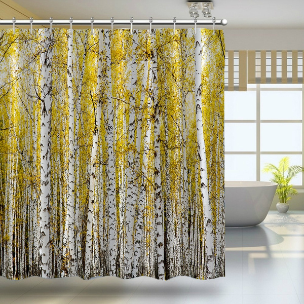 Autumn Birch Forest Golden Leaves Woodland October Seasonal Nature Picture Bathroom Accessories Yellow Grey Wish