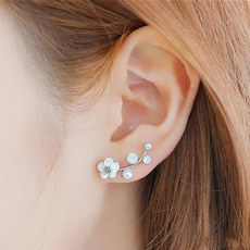 Stud Earring, Flowers, Female, pearls