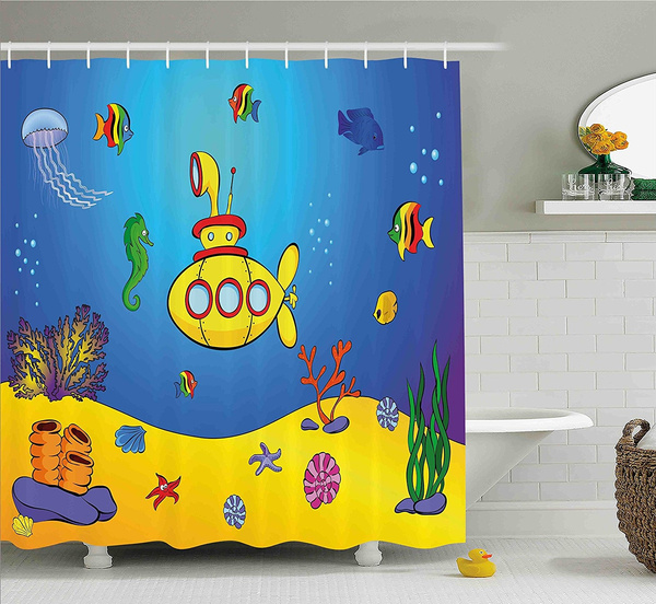 Yellow Submarine Shower Curtain Set, Seahorse Shower Curtain Set