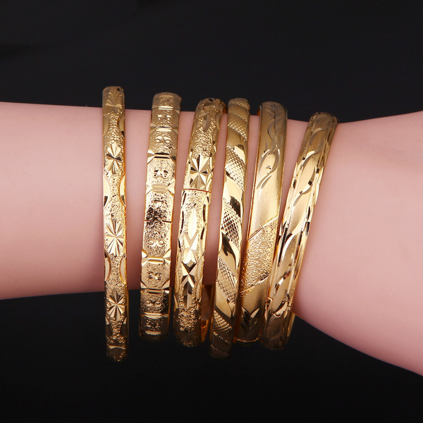 1 Gold Bangle Handmade 24K Gold Plt Dubai Indian Open Bracelet With Safety  Lock | eBay