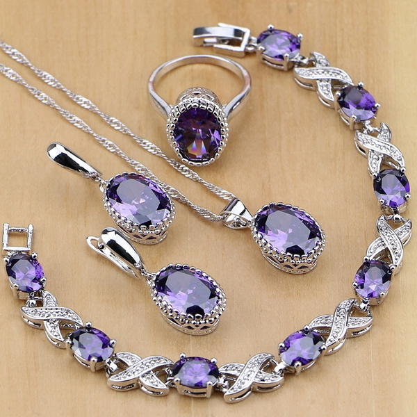 Purple Aqua Emerald Cut Cubic Zirconia Necklace and Earrings Set | Little  Luxuries Designs