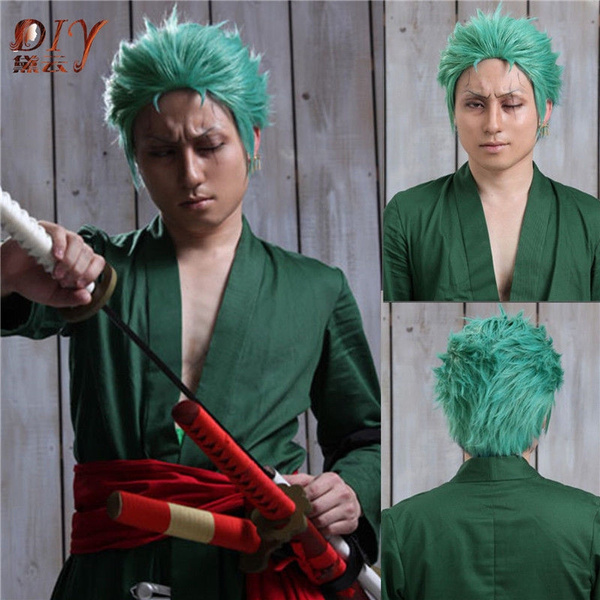 One Piece Anime Roronoa Zoro Men Short Green Wavy Hair Cosplay Costume Full Wigs Wish One Piece Anime Roronoa Zoro Men Short Green Wavy Hair Cosplay Costume Full Wigs Wish