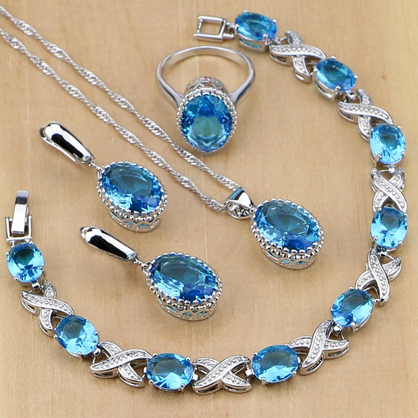 Macy's 3-Pc. Set Blue Topaz (1-3/4 ct. tw) & Diamond Accent Pendant Necklace,  Matching Ring & Drop Earrings in 14k Gold-Plated Sterling Silver - Macy's