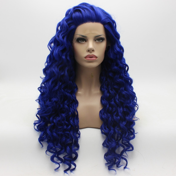 Iwona Hair Curly Long Navy Blue Wig Half Hand Tied Heat Resistant Synthetic  Lace Front Wig … | Wish