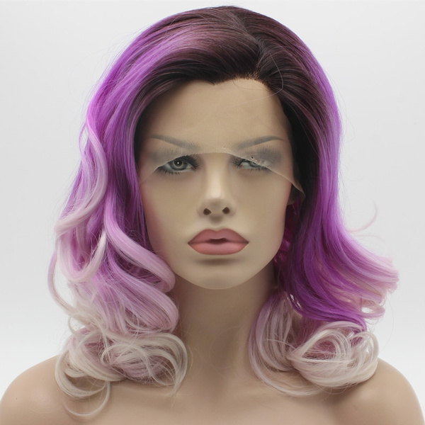 Iwona Hair Wavy Shoulder Length Dark Root Purple Light Blonde Ombre Wig Half Hand Tied Heat Resistant Synthetic Lace Front Wig Wish Iwona Hair Wavy Shoulder Length Dark Root Purple Light Blonde Ombre Wig Half Hand Tied Heat Resistant Synthetic Lace Front Wig Wish