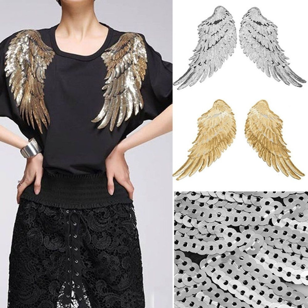 1Pair Sequins Patches Angel Wing Sew  Iron on Applique Clothing Badge DIY Craft 