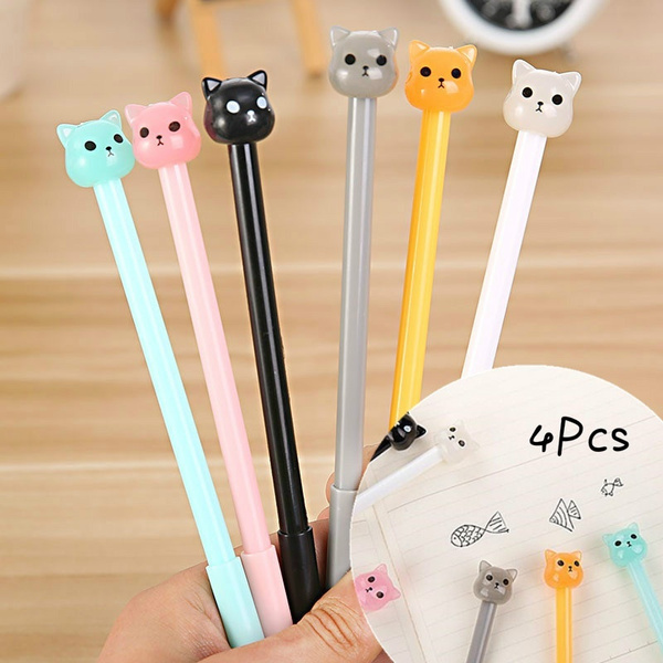 4pcs/Lot 0.35mm Black Ink Sweet Cute Cat a Pen for School Supplies ...