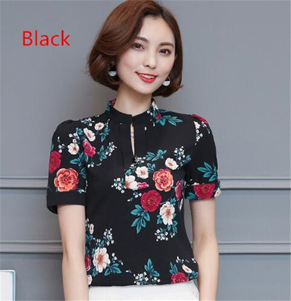 black formal chiffon blouses