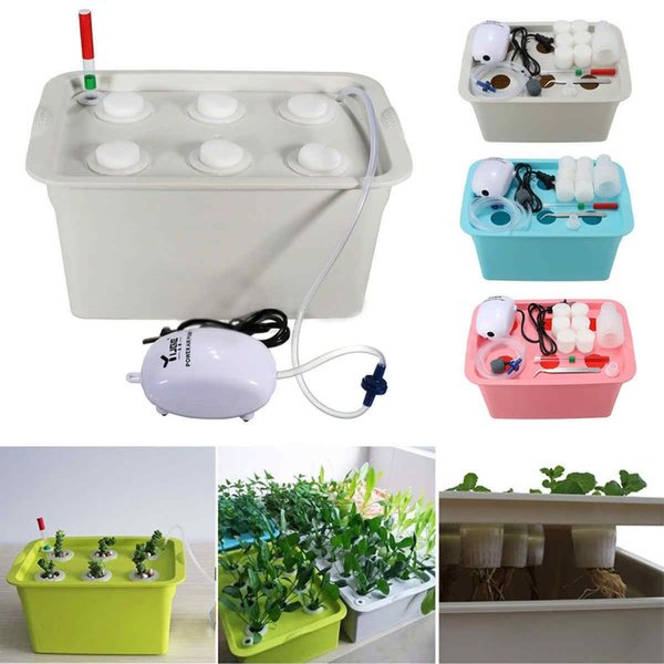 6 Holes Garden Plant Site Hydroponic System Grow Kit Bubble Indoor Cabinet Box 