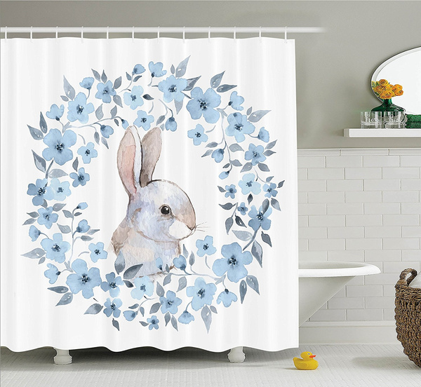 Bathroom Curtains Blue Watercolor, Country Style Shower Curtains