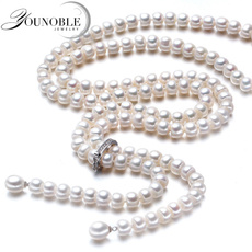 Necklace, pearls, white, Natural