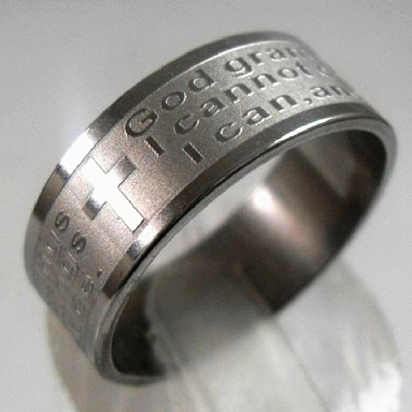 men's 100pcs/pack silver etch English Lord's Prayer Cross stainless steel rings 