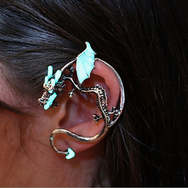 Women Dragon Ear Cuff Glow Earrings Glow In The Dark Ear Clip Stud Earrings 