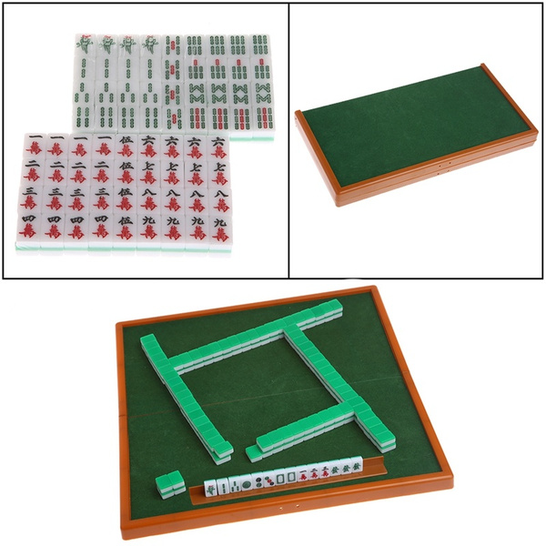 Mini 144 Mahjong Set Mah jong Table Traditional Game Travel Foldable Portable