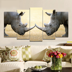 Home Decor, Abstract Oil Painting, rhinocero, fight