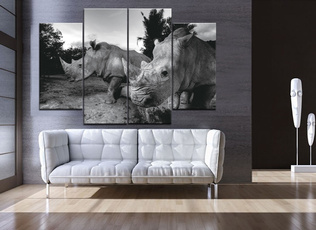 Wall Art, Home Decor, Black And White, rhinocero