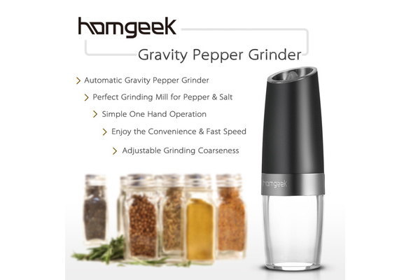 Homgeek Portable Automatic Electric Gravity Pepper Grinder Blue LED Light  Salt Mill Muller BPA Free Kitchen Seasoning Grinding Tool Black