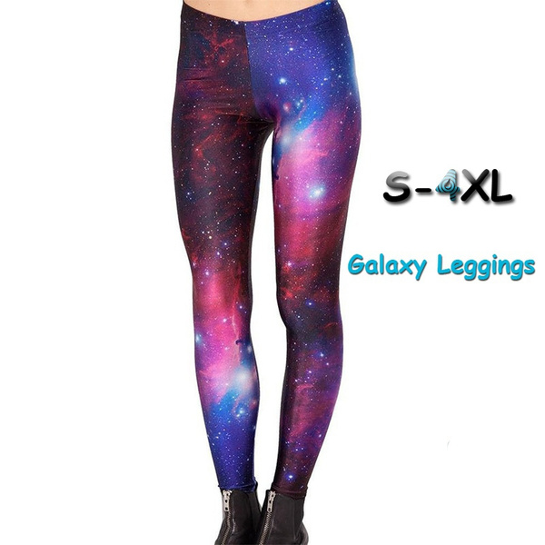 BR Women spandex rainbow space leggings galaxy graphic  pants shorts S-L