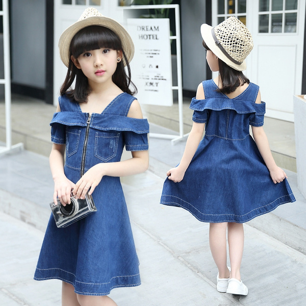 Children Clothing Strapless Girl Jean Dress Teenage Girls Denim Dress Summer Wish