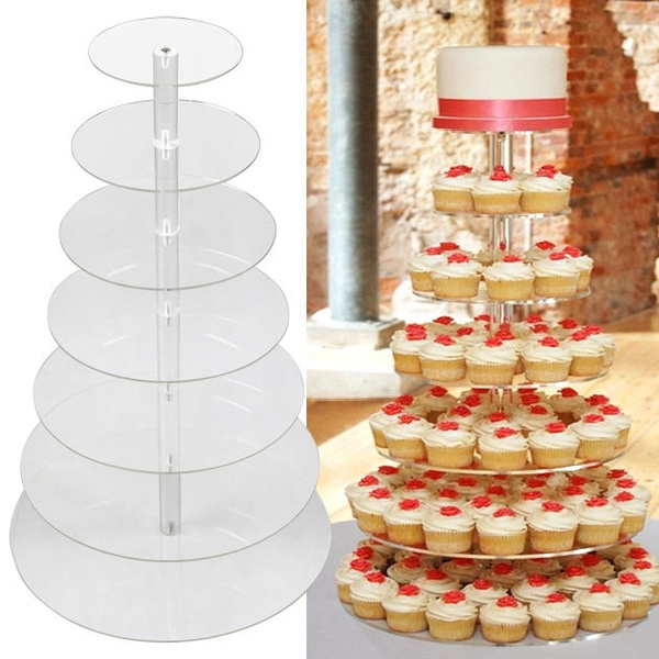 7-Tier Acrylic Round Cake Cupcake Stand Tower for Birthday Wedding Party Display 
