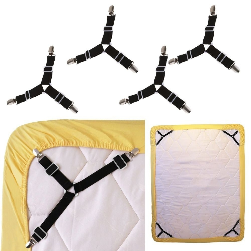 4PCS Triangle Bed Mattress Sheet Clips Grippers Straps Suspender Fastener Holder