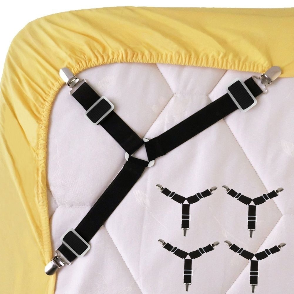 4PCS Triangle Bed Mattress Sheet Clips Grippers Straps Suspender Fastener Holder