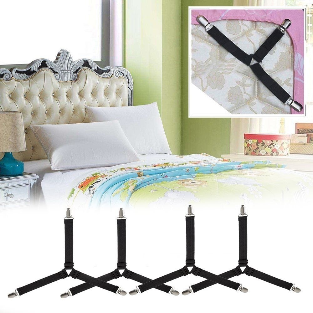 4PCS Triangle Bed Mattress Sheet Clips Grippers Straps Suspender Fastener Holder