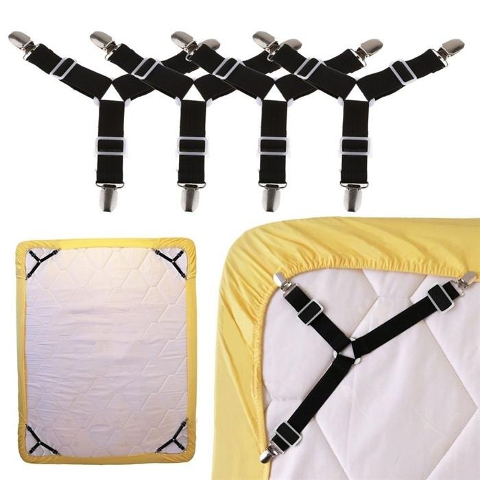 4PCS Triangle Bed Mattress Sheet Clips Grippers Straps Suspender Fastener Holder