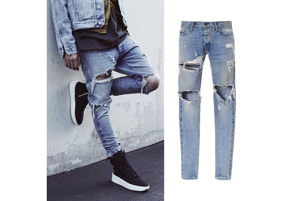 Fear of God Best Version Men Selvedge Zipper Destroyed Torn Pants