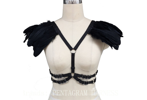 ropa Steampunk Festival Rave #Style O0477 alas de hombro danza BurningMan arnés corporal gótico Sujetador con pluma de colores para Bondage lencería ropa Steampunk Festival Rave #Style O0477 alas de hombro danza BurningMan arnés corporal gótico Sujetador con pluma de colores para Bondage lencería