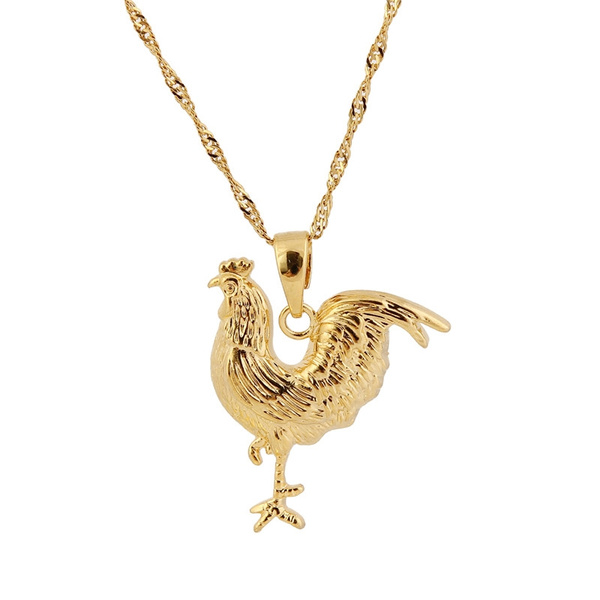 24k Gold En Necklace For Women Girl Fashion Rooster Pendant Chain Jewelry Wish - Gold Rooster Pendant