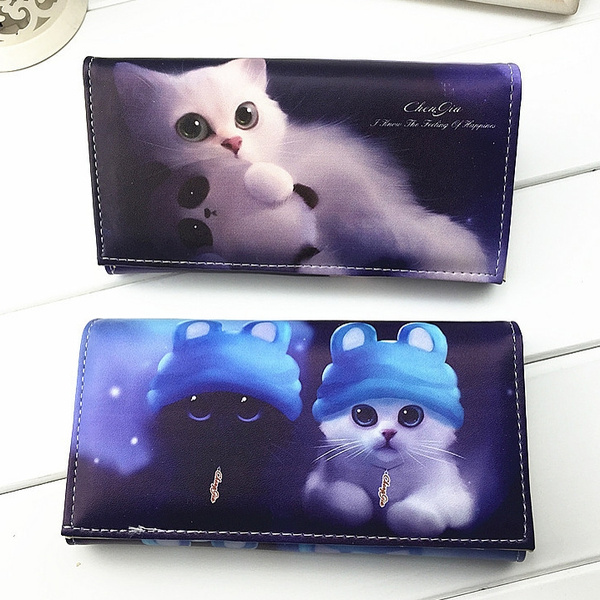 Women Short Wallet Cute Cat Wallet PU Leather Small Purse Girls Money Bag  Card Holder Ladies Female Hasp Coin Purse Clutch Bag