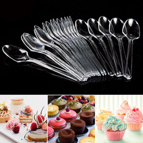 25/50pcs Disposable Plastic Mini Spoons Dessert Serving Tool Party Teaspoon 