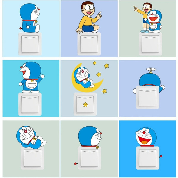 1 set Stickers Funny Cute Cartoon Doraemon Light Switch Sticker ...