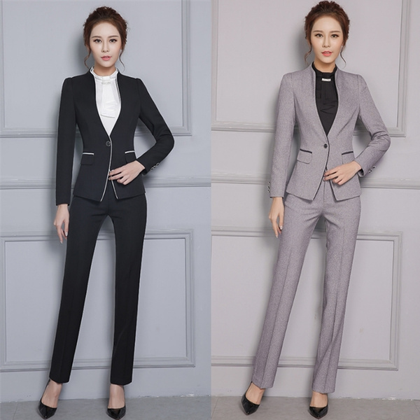 Women's Trousers Suit Office Lady 2022 Spring New Gold Buckle Blazers And  Skinny Pants Temperament Business Two-piece Set - Pant Sets - AliExpress