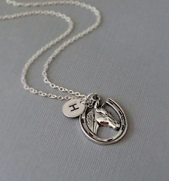 Jewels Obsession Horseshoe With Horse Necklace Rhodium-plated 925 Silver Horseshoe With Horse Pendant with 18 Necklace 