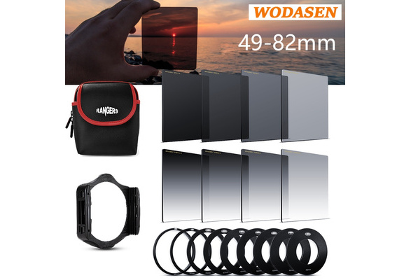 Rangers 8pcs ND Filter Kit (Full and Graduated ND2, ND4, ND8, ND16 Filters, Optics) + 9 Filter Adaptors Ring (49-82mm) + 1 ABS Holder + Pouch RA109 | Wish