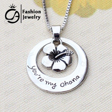You are my ohana Flower Necklace Silver Plated Pendant Necklace