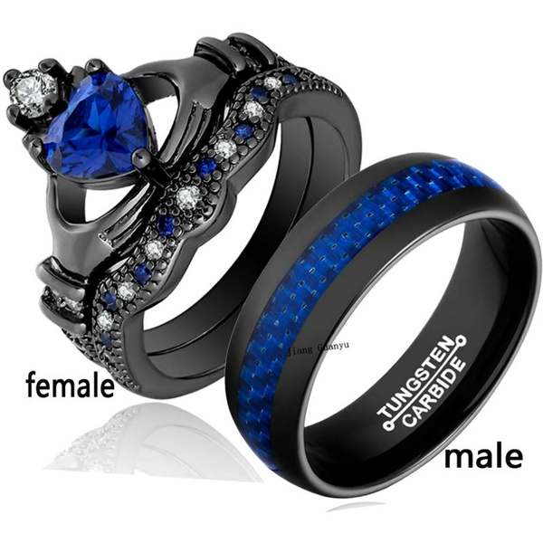 Sz6-13 (TWO RINGS) Couple Ring His Hers Stainless Steel Fibre Men's ...