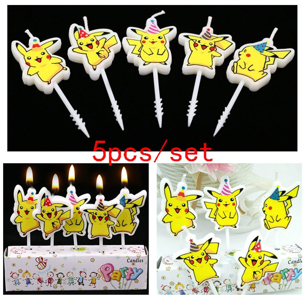 Lot De 4 Bougies D'anniversaire Pokemon - Pikachu, Charizard, Miaulement, Pokeball, Neuves